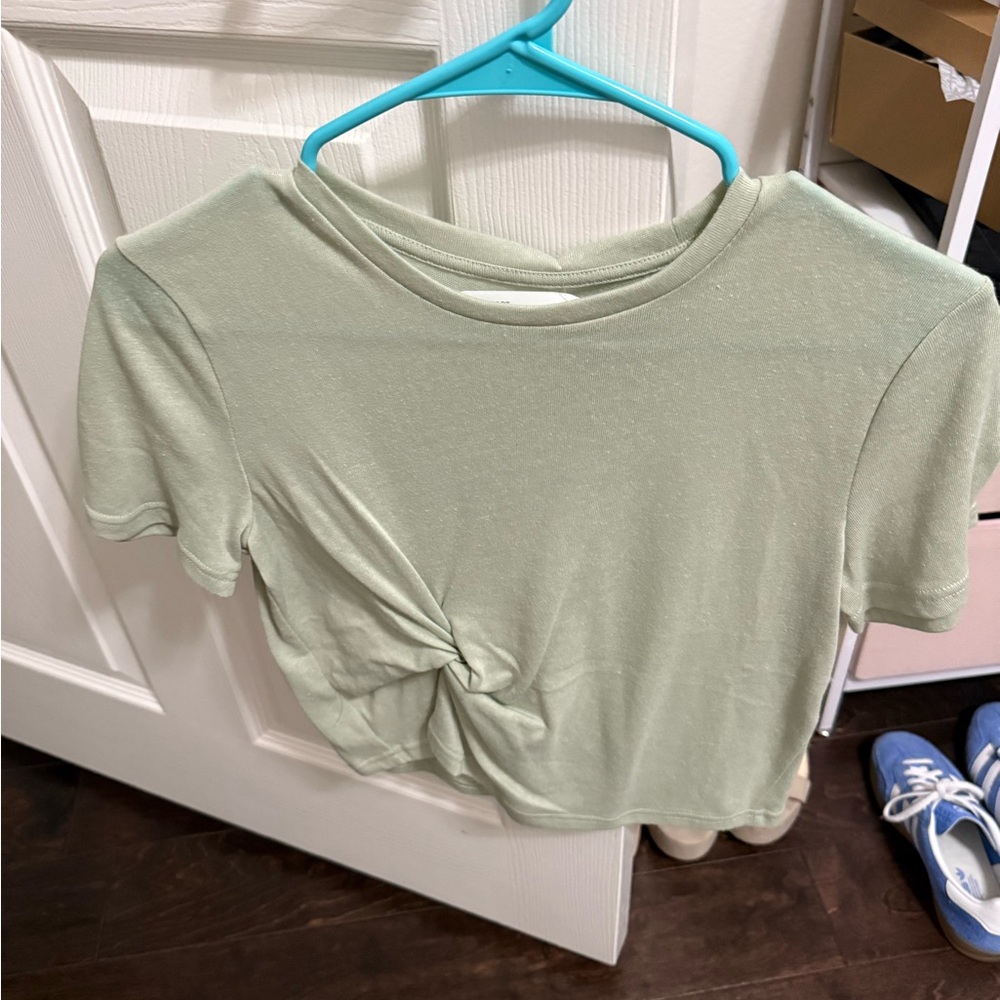 OAK + FORT Green Tie Front Crop T-Shirt